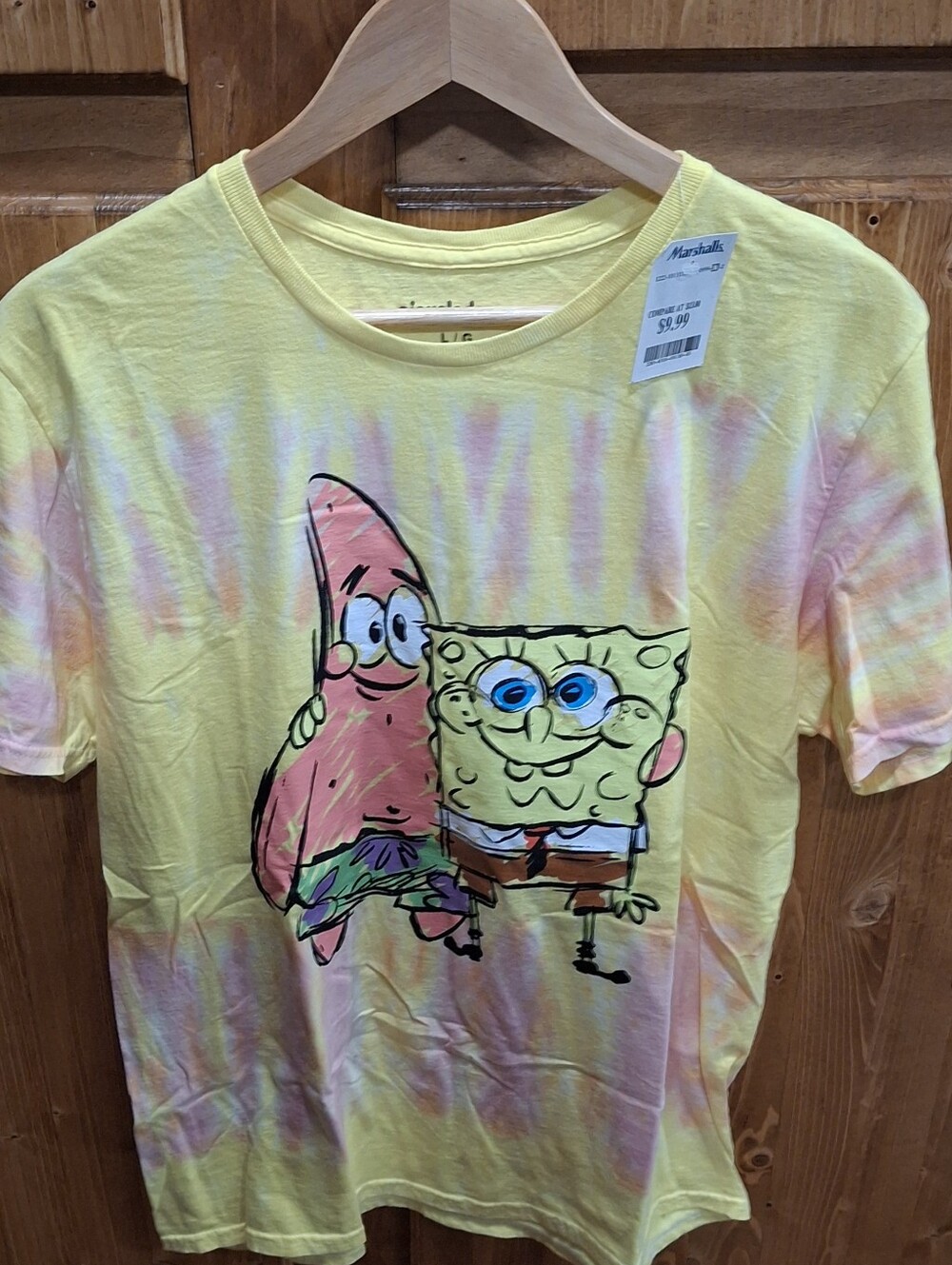 SpongeBob & Patrick Yellow Tie-Dye Shirt Mens Large New Condition